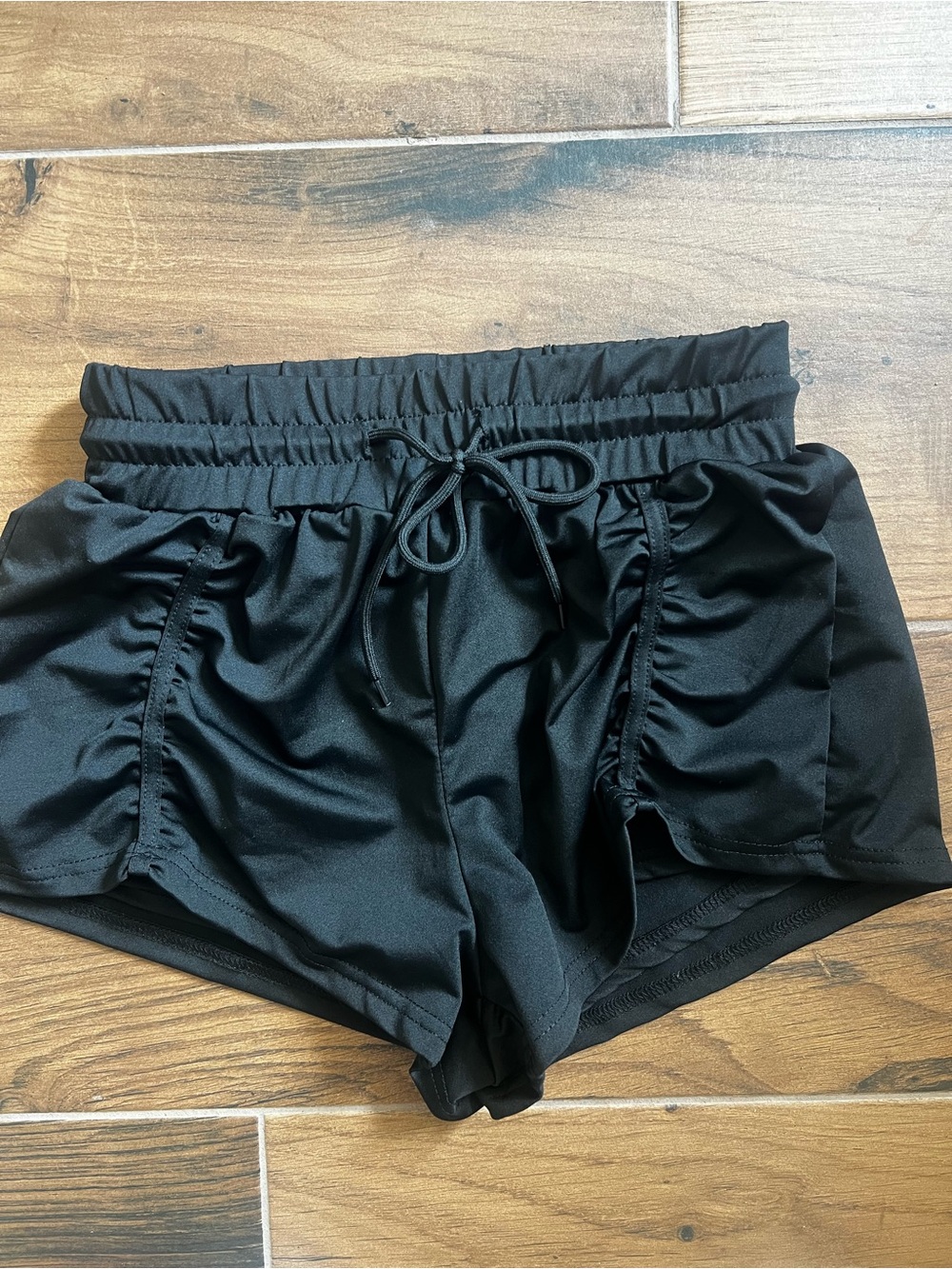 SHEIN Black Ruched Athletic Running Drawstring Shorts Women